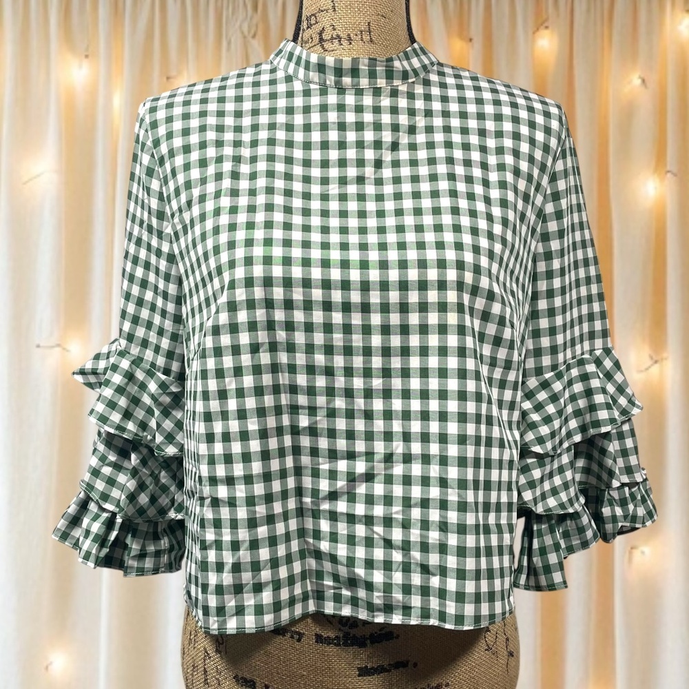 Sunday in Brooklyn Gingham Top Ruffled Sleeves